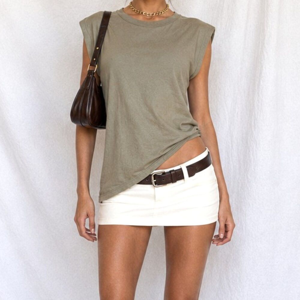 Vintage Mango Olive Green Sleeveless Padded Shoulder Knit Tank Top Size XS/S
